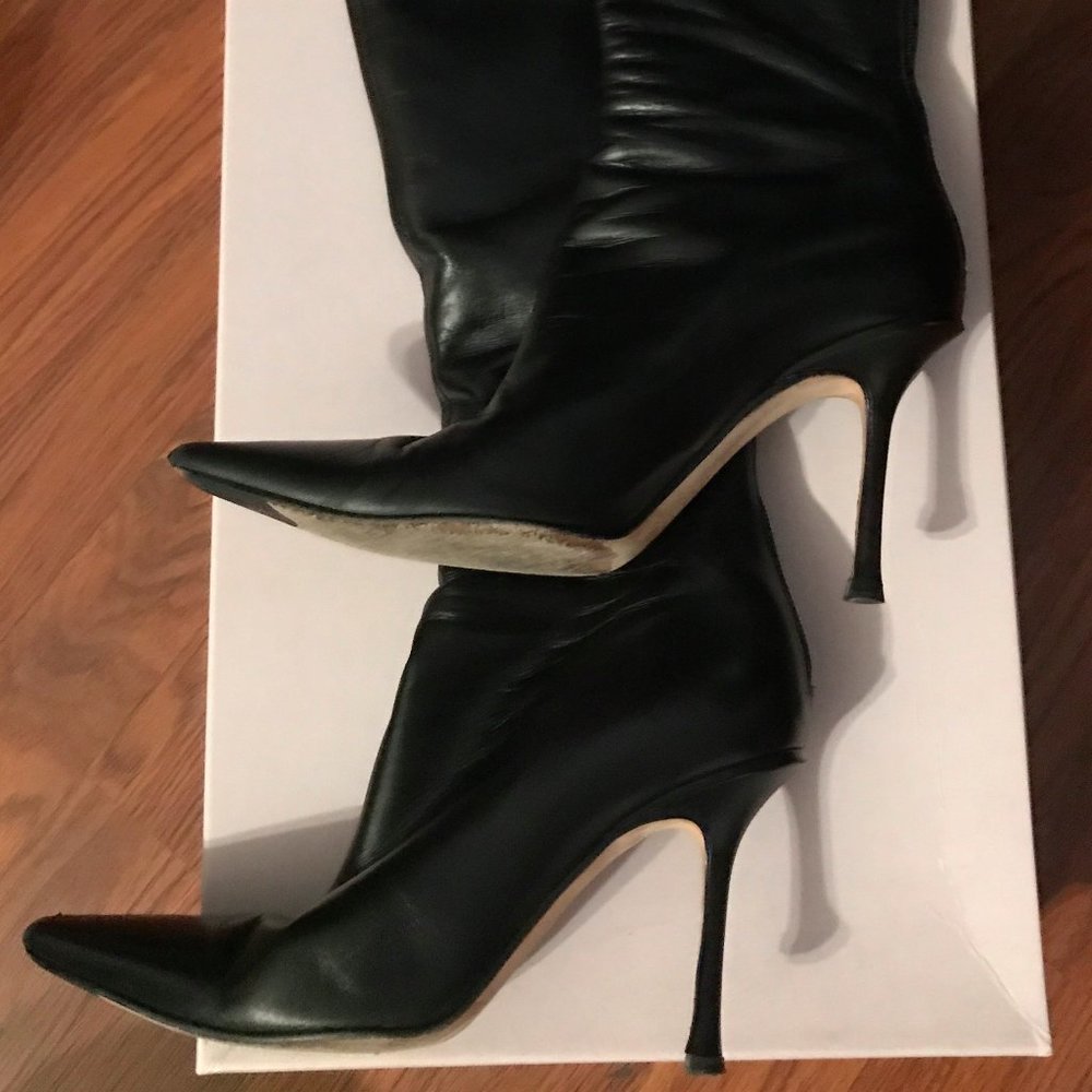 Jimmy Choo Black Leather Knee High Stiletto Boots